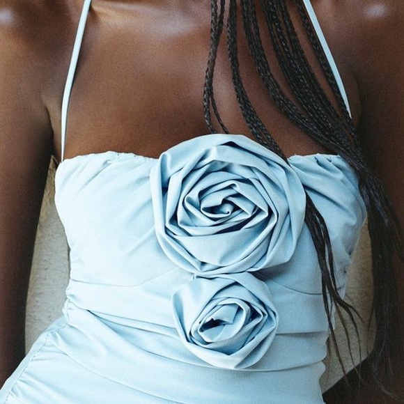 Zara baby blue midi dress with rosettes roses - Picture 2 of 8